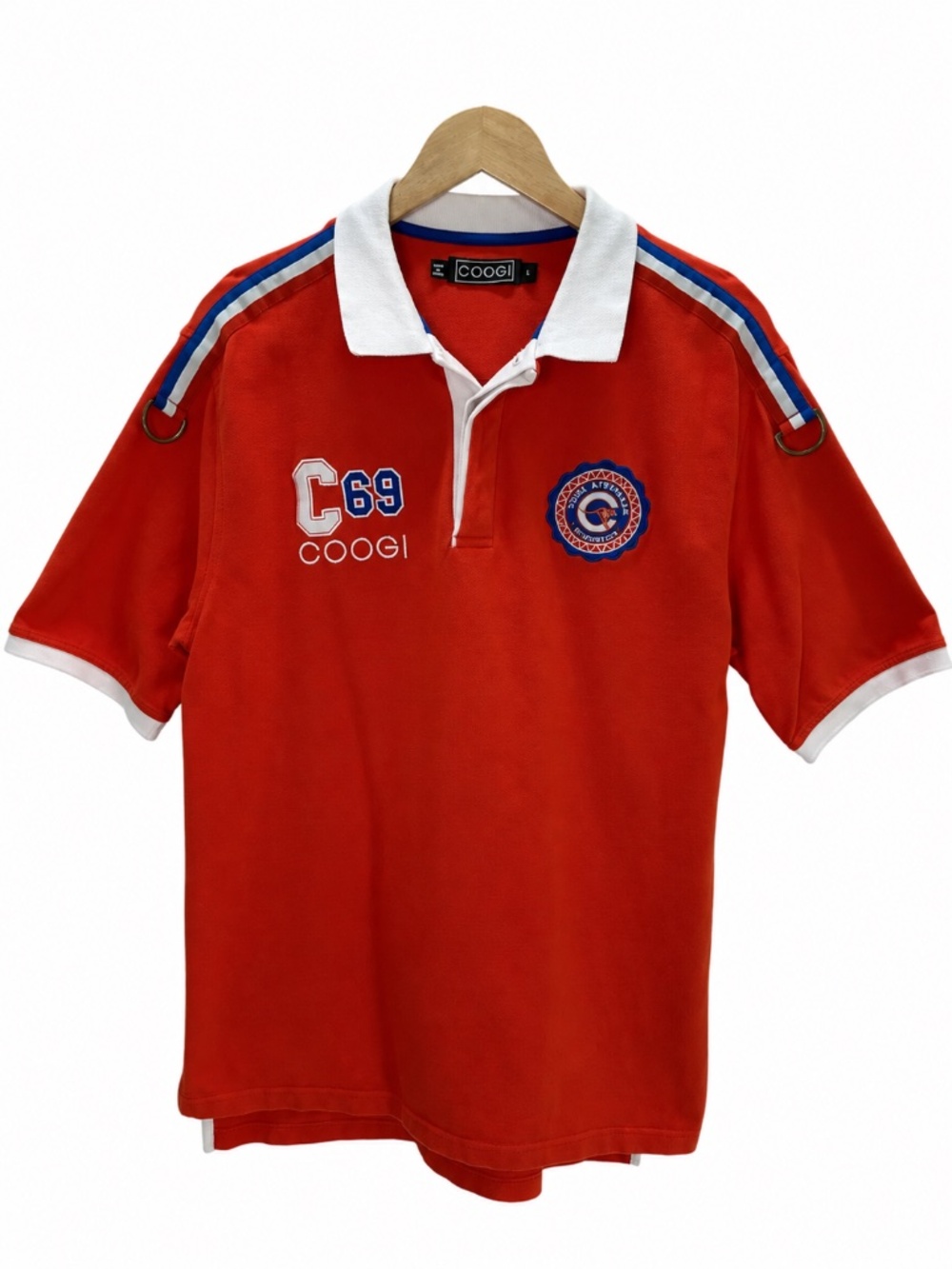 Coogi Australia Orange Embroidered Cotton Polo Shirt Vintage Retro Street Y2K L